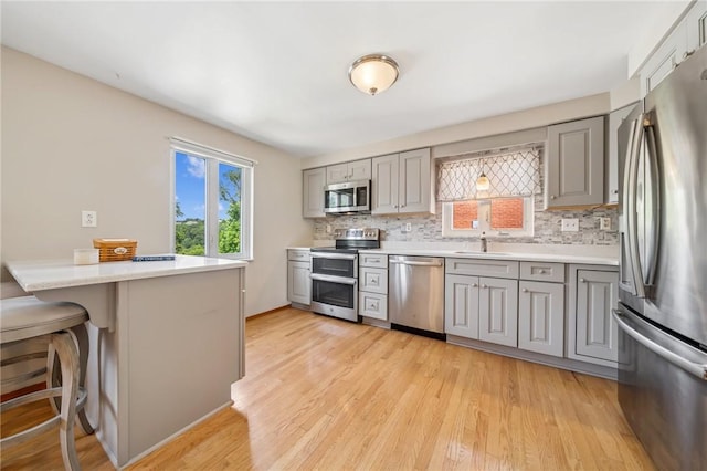 1533 Missouri Ave, South Park, PA 15017 - kitchen with appliances with stainless steel finishes, gray cabinets, backsplash, and light countertops