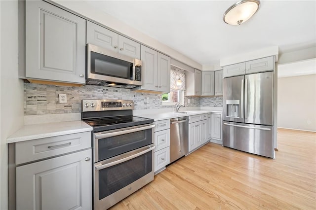 1533 Missouri Ave, South Park, PA 15017 - kitchen featuring stainless steel appliances, gray cabinets, light countertops, and tasteful backsplash