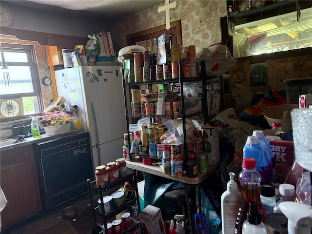 2425 Degenhardt Rd, Hampton, PA 15044 - kitchen featuring freestanding refrigerator and wallpapered walls