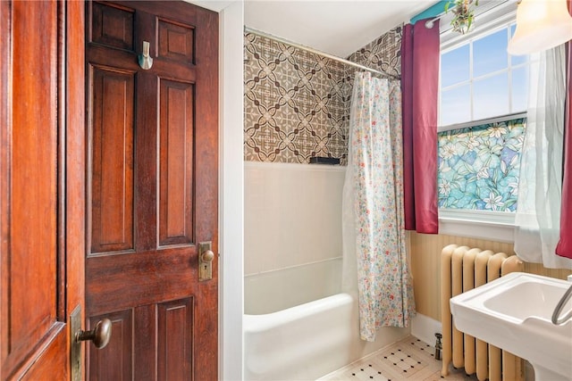 429 S Center Ave, Somerset Boro, PA 15501 - full bath featuring healthy amount of natural light, radiator, and shower / bath combination with curtain