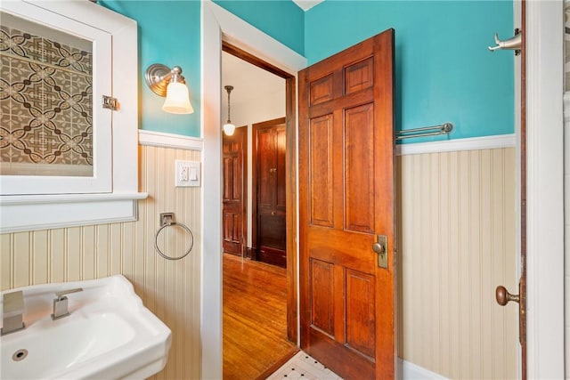 429 S Center Ave, Somerset Boro, PA 15501 - bathroom with wainscoting and wood finished floors