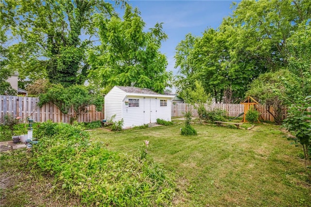 429 S Center Ave, Somerset Boro, PA 15501 - fenced backyard featuring a storage unit and a playground