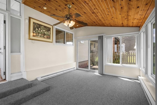 310 Columbia Ave, West View, PA 15229 - unfurnished sunroom with baseboard heating, a baseboard radiator, and vaulted ceiling