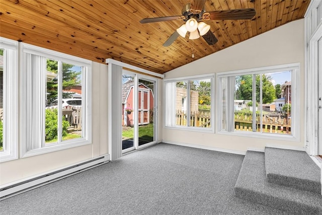 310 Columbia Ave, West View, PA 15229 - unfurnished sunroom with a baseboard radiator, lofted ceiling, healthy amount of natural light, carpet floors, and wood ceiling