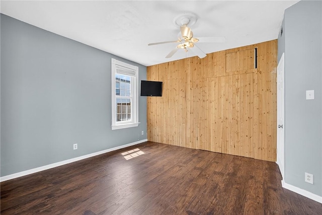 201 La Belle St, Mt Washington, PA 15211 - unfurnished room featuring a ceiling fan, wood finished floors, and wooden walls