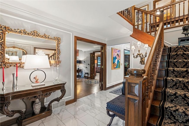 633 Westminster Rd, Hermitage, PA 16148 - entryway featuring stairway, marble finish flooring, and crown molding