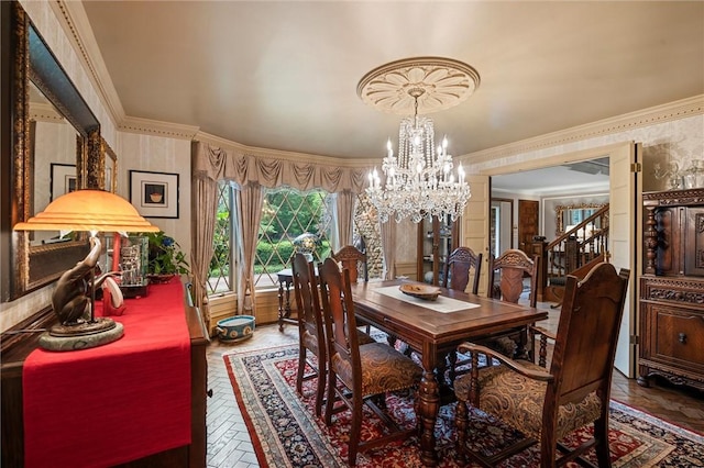 633 Westminster Rd, Hermitage, PA 16148 - dining space with wallpapered walls, a chandelier, and crown molding