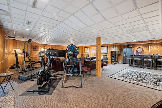 633 Westminster Rd, Hermitage, PA 16148 - exercise area featuring wooden walls and carpet floors