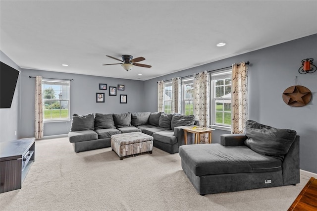 294 Connoquenessing Main St, Connoquenessing Boro, PA 16033 - carpeted living room featuring plenty of natural light, a ceiling fan, and recessed lighting
