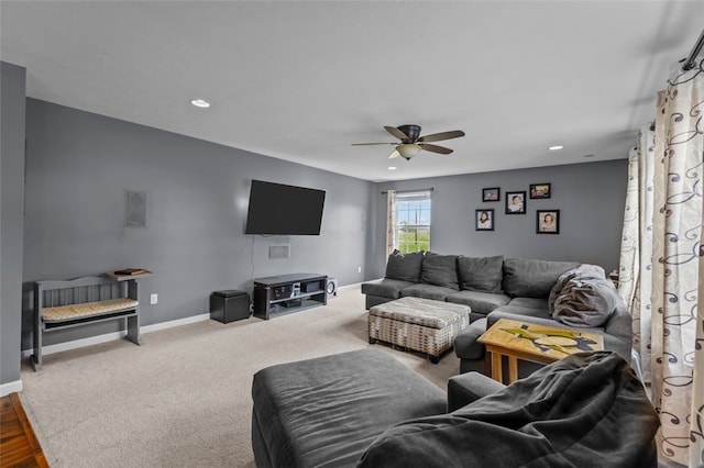 294 Connoquenessing Main St, Connoquenessing Boro, PA 16033 - living area with a ceiling fan, recessed lighting, and carpet flooring