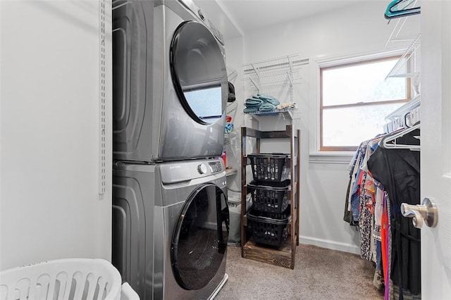 1101 6th Ave, Freedom, PA 15042 - washroom with estacked washer and dryer and carpet