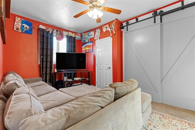 1101 6th Ave, Freedom, PA 15042 - carpeted living area with a barn door and ceiling fan