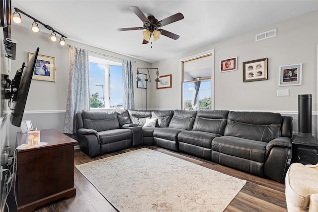 1101 6th Ave, Freedom, PA 15042 - living area featuring a ceiling fan and dark wood finished floors
