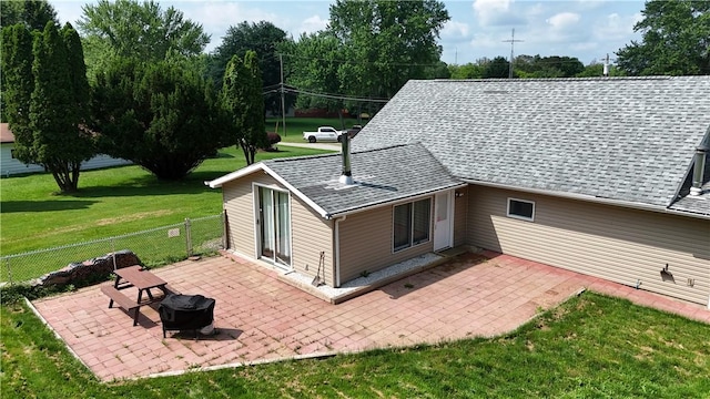 6028 Davidson Rd, Jamestown, PA 16134 - back of property featuring a patio and roof with shingles