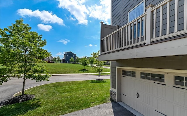 400 Fairmont Dr, Marshall, PA 15090 - view of green lawn with a balcony, a garage, and driveway