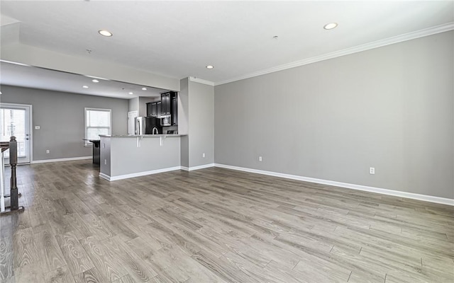 400 Fairmont Dr, Marshall, PA 15090 - unfurnished living room featuring light wood-style floors, ornamental molding, and recessed lighting