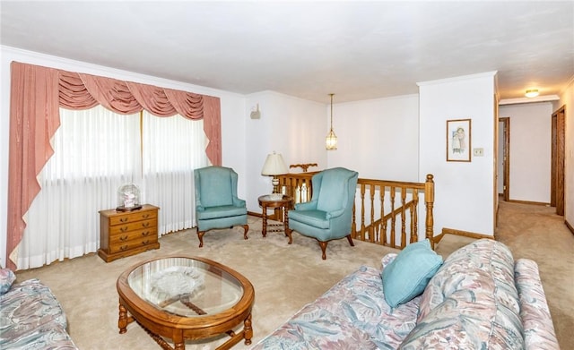 3912 Milton Dr, Richland, PA 15044 - carpeted living area featuring baseboards and crown molding
