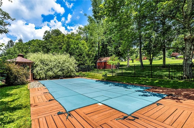 3912 Milton Dr, Richland, PA 15044 - view of swimming pool featuring a fenced backyard, a gazebo, and a deck