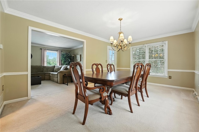708 Reiser Ct, Cranberry Twp, PA 16066 - dining room featuring a chandelier, light carpet, and crown molding