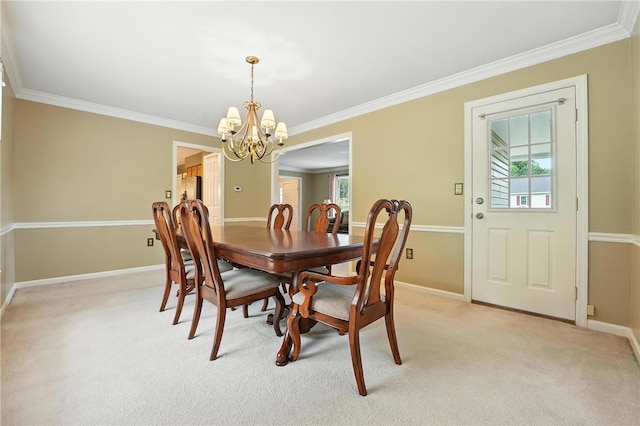 708 Reiser Ct, Cranberry Twp, PA 16066 - dining space with a chandelier, healthy amount of natural light, crown molding, and light colored carpet