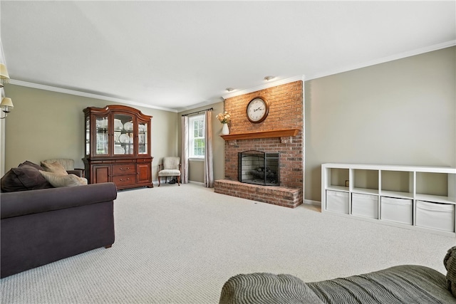 708 Reiser Ct, Cranberry Twp, PA 16066 - living area featuring a fireplace, carpet flooring, and crown molding