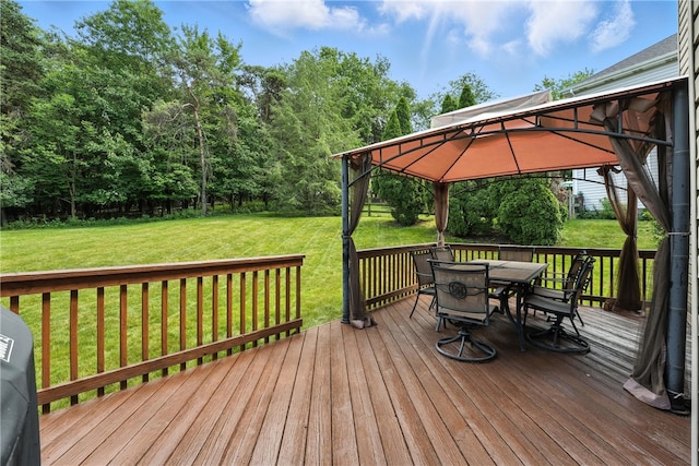 708 Reiser Ct, Cranberry Twp, PA 16066 - wooden terrace with a gazebo, outdoor dining space, and a lawn