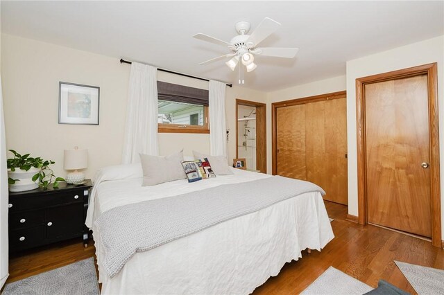 555 N 9th St, White Twp, PA 15701 - bedroom with wood finished floors, ceiling fan, and two closets