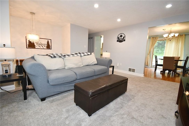 4095 Overlook St, South Park, PA 15129 - living room featuring a chandelier, carpet, and recessed lighting