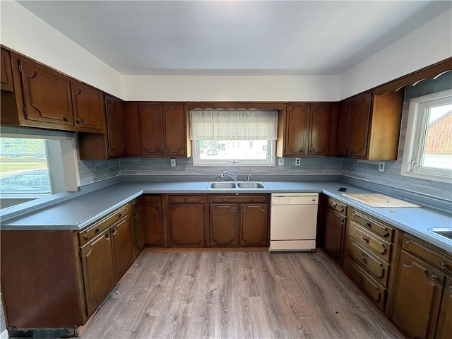 3170 Dutch Ridge Rd, Brighton Twp, PA 15009 - kitchen featuring dishwasher, light wood-type flooring, tasteful backsplash, and light countertops