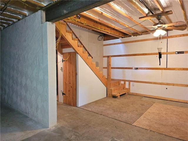 459 Big Knob Rd, New Sewickley Twp, PA 15074 - basement with stairway and a ceiling fan