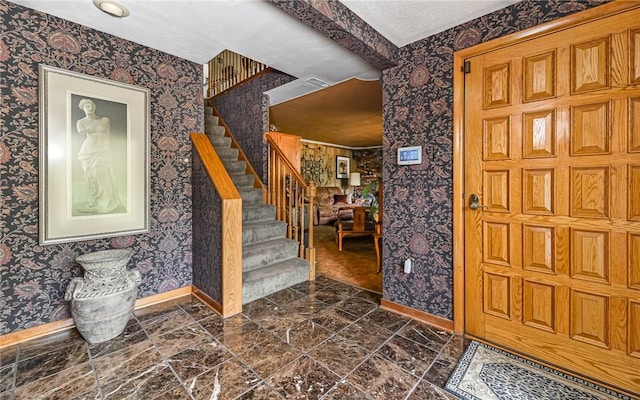 130 Killarney Rd, Pine Twp, PA 15090 - foyer with wallpapered walls and stairway