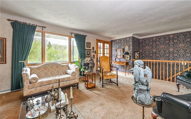 130 Killarney Rd, Pine Twp, PA 15090 - living room featuring wallpapered walls and carpet flooring