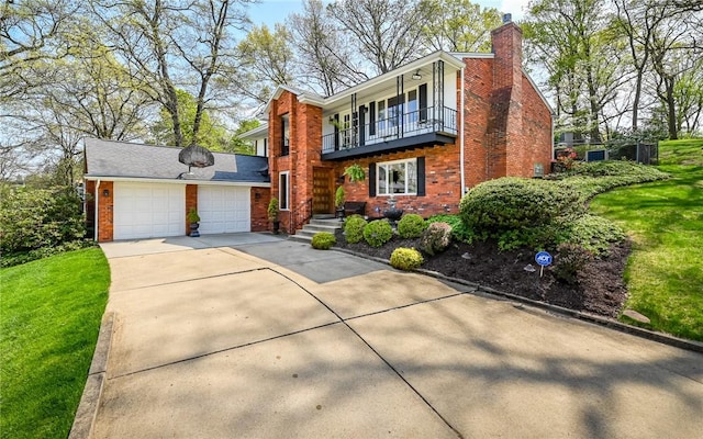 130 Killarney Rd, Pine Twp, PA 15090 - view of front of house with a balcony, brick siding, a chimney, and driveway
