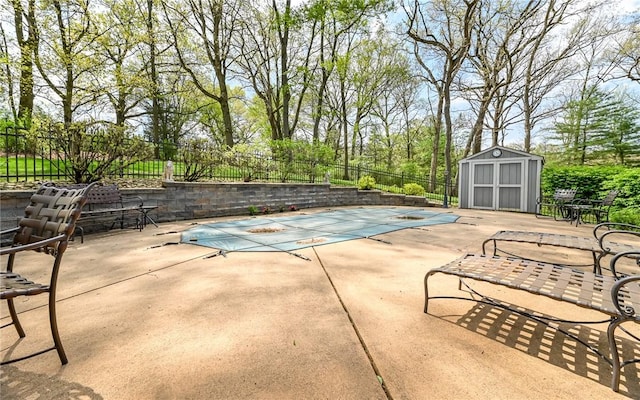 130 Killarney Rd, Pine Twp, PA 15090 - view of pool featuring a storage shed, a fenced backyard, and a patio area