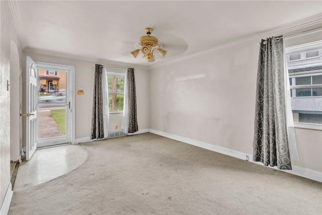 3405 Willett Rd, Baldwin Boro, PA 15227 - spare room with ornamental molding, carpet, and ceiling fan