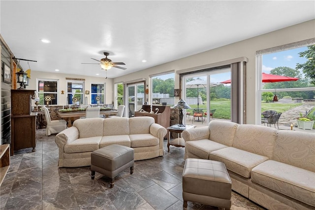 160 Railroad St, Hempfield Twp, PA 15665 - living area featuring healthy amount of natural light, recessed lighting, and a ceiling fan