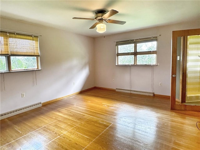 1215 Center Rd, Monaca, PA 15061 - empty room featuring baseboard heating, a ceiling fan, and light wood-type flooring
