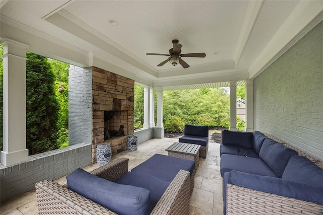 200 Neville, Edgeworth, PA 15143 - view of patio featuring an outdoor living space with a fireplace and a ceiling fan
