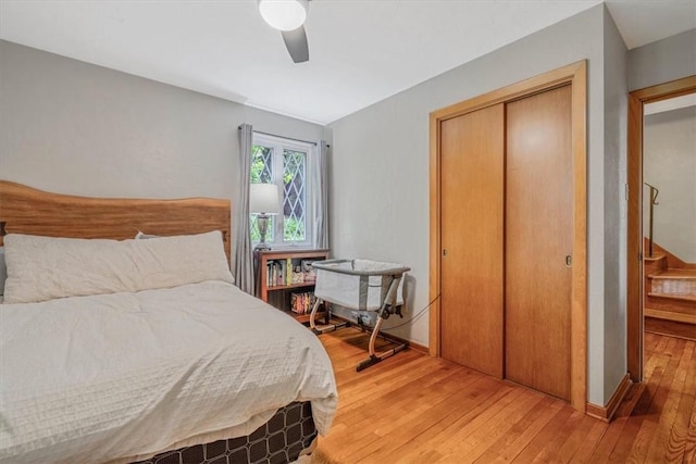 310 Glaser Ave, Bellevue, PA 15202 - bedroom featuring light wood-style flooring, a closet, and a ceiling fan