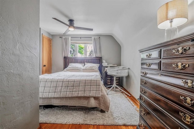 310 Glaser Ave, Bellevue, PA 15202 - bedroom with wood finished floors, lofted ceiling, and ceiling fan