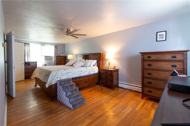 5401 Perrysville Rd, Ross Twp, PA 15229 - bedroom with a baseboard heating unit, light wood-type flooring, and ceiling fan