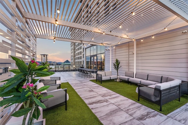 350 Oliver Ave Unit 1301/1401, Downtown Pgh, PA 15222 - view of patio with outdoor lounge area, a pergola, and outdoor dining space
