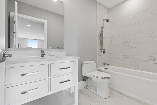 350 Oliver Ave Unit 1301/1401, Downtown Pgh, PA 15222 - full bath featuring vanity, bathing tub / shower combination, marble finish floors, and recessed lighting