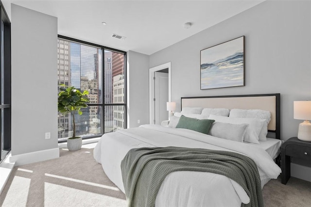 350 Oliver Ave Unit 1301/1401, Downtown Pgh, PA 15222 - bedroom featuring a wall of windows, multiple windows, and carpet flooring