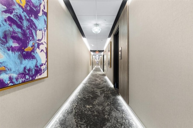350 Oliver Ave Unit 1301/1401, Downtown Pgh, PA 15222 - corridor with a paneled ceiling and concrete floors