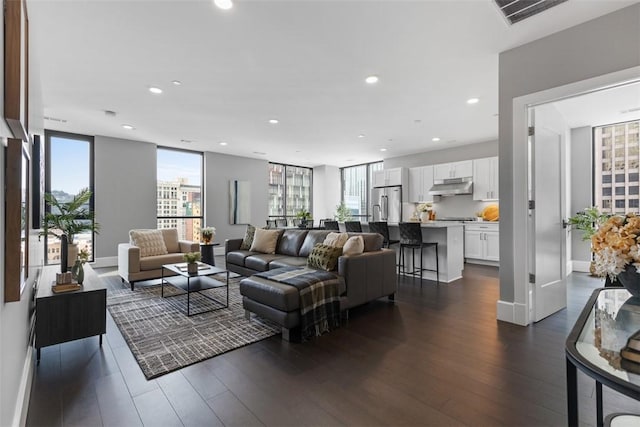350 Oliver Ave Unit 1301/1401, Downtown Pgh, PA 15222 - living room featuring recessed lighting and dark wood-type flooring