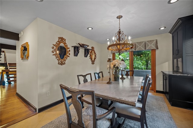 101 Jane Kirk Ct, Center Twp, PA 15001 - dining room featuring a chandelier, recessed lighting, stairs, and light tile patterned flooring