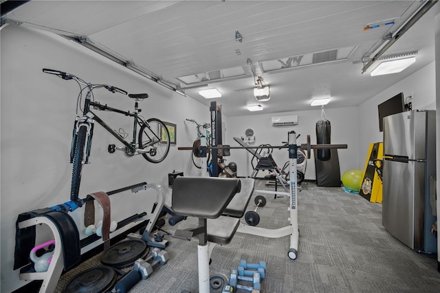 101 Jane Kirk Ct, Center Twp, PA 15001 - workout area featuring a wall unit AC, carpet floors, and a garage