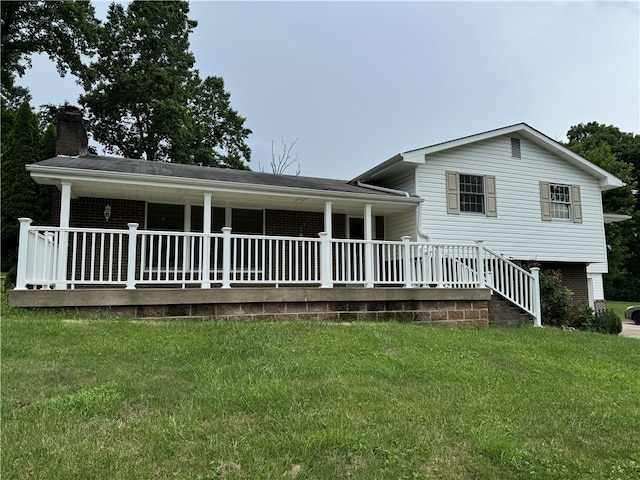 2350 Mount Vernon Ave, Murrysville, PA 15632 - rear view of house with a yard, a chimney, a porch, and brick siding