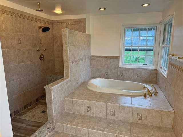 2350 Mount Vernon Ave, Murrysville, PA 15632 - bathroom with a garden tub, walk in shower, and recessed lighting